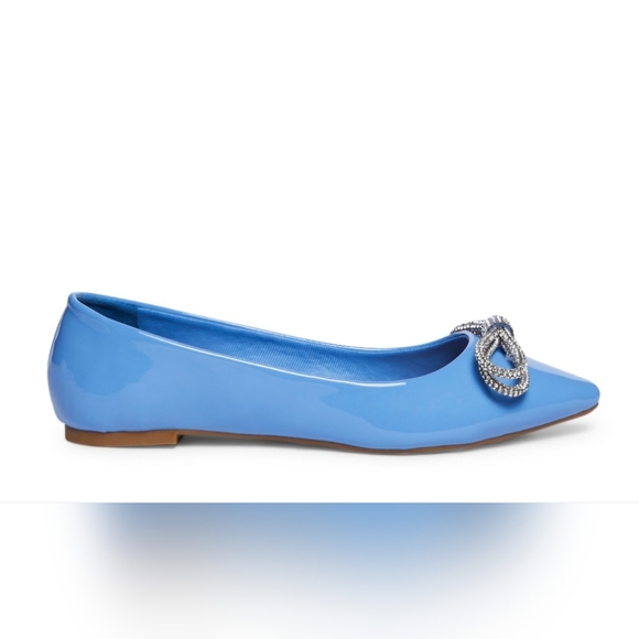 Pointed Flats Vegan Leather Rhinestone Bow Women’s Flats Patent Blue 7 NWT - Picture 2 of 4